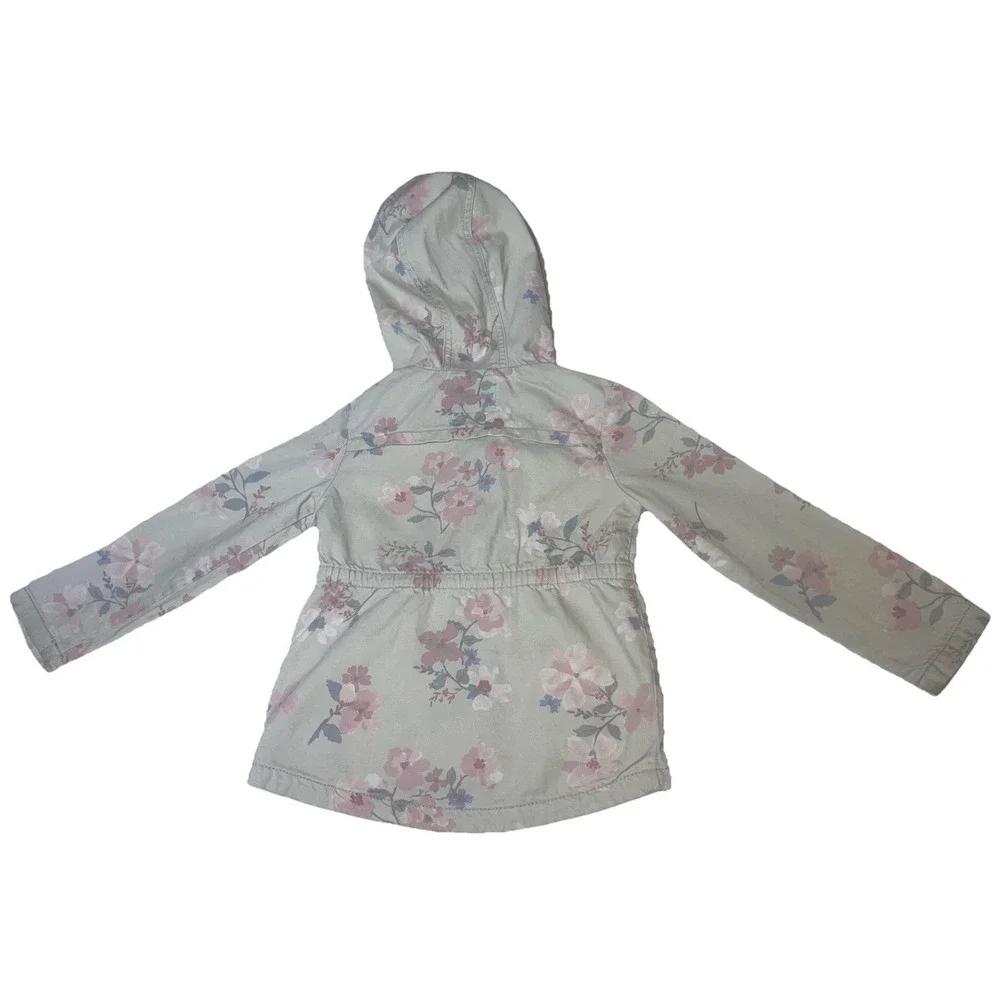 Girl 4T Oshkosh B'gosh Denim Jacket Beige Pink Blue Floral drawstring Waist